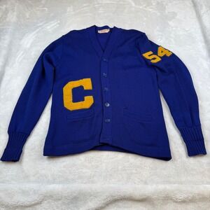 1954 Vintage Trojan Athletic Wear Mens Royal Blue Letterman Sweater